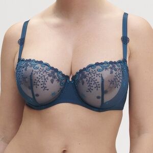 NEW Simone Pérèle Delice Sheer Demi Half Cup Underwire Bra 12X330 Prestige Blue